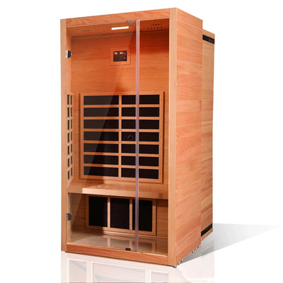 1 Person Extendable FAR Infrared Sauna for Home, Hemlock Wood Low EMF 6 Carbon Heaters Indoor Sauna
