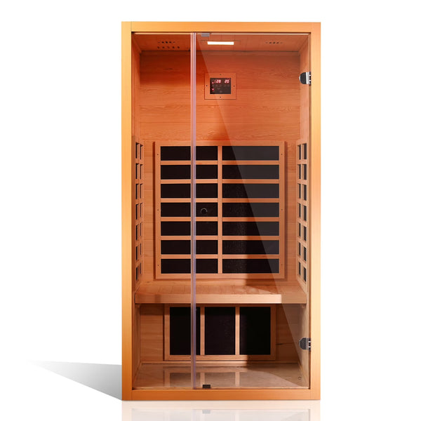 1 Person Extendable FAR Infrared Sauna for Home, Hemlock Wood Low EMF 6 Carbon Heaters Indoor Sauna