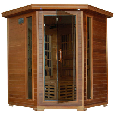 Whistler 4-Person Cedar Corner Infrared Sauna with 10 Carbon Heaters