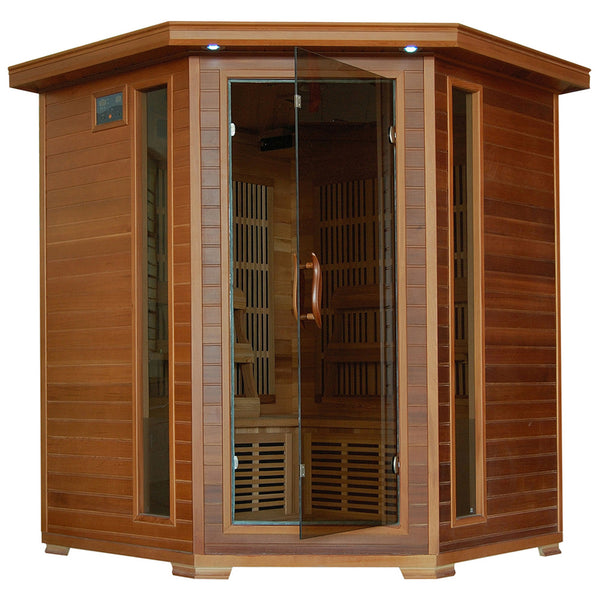Whistler 4-Person Cedar Corner Infrared Sauna with 10 Carbon Heaters