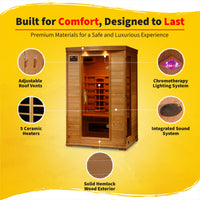 Coronado 2 Person Hemlock Infrared Sauna with 5 Ceramic Heaters