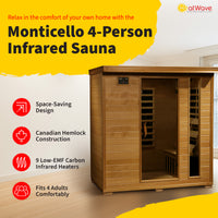 Monticello 4-Person Hemlock Infrared Sauna with 9 Carbon Heaters