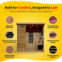 Monticello 4-Person Hemlock Infrared Sauna with 9 Carbon Heaters