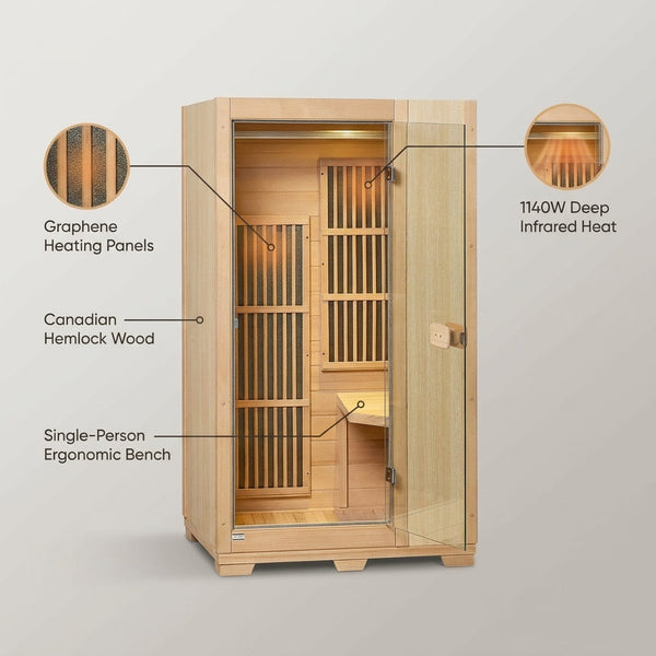 Far Infrared Wooden Sauna Room Home Sauna Spa for 1 Person1140W — Lifestyle