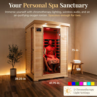 Coronado 2 Person Hemlock Deluxe Infrared Sauna with 6 Carbon Heaters