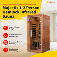 Majestic 1-2 Person Hemlock Infrared Sauna with 5 Carbon Heaters