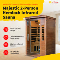 Majestic 2-Person Hemlock Premium Infrared Sauna with 6 Carbon Heaters